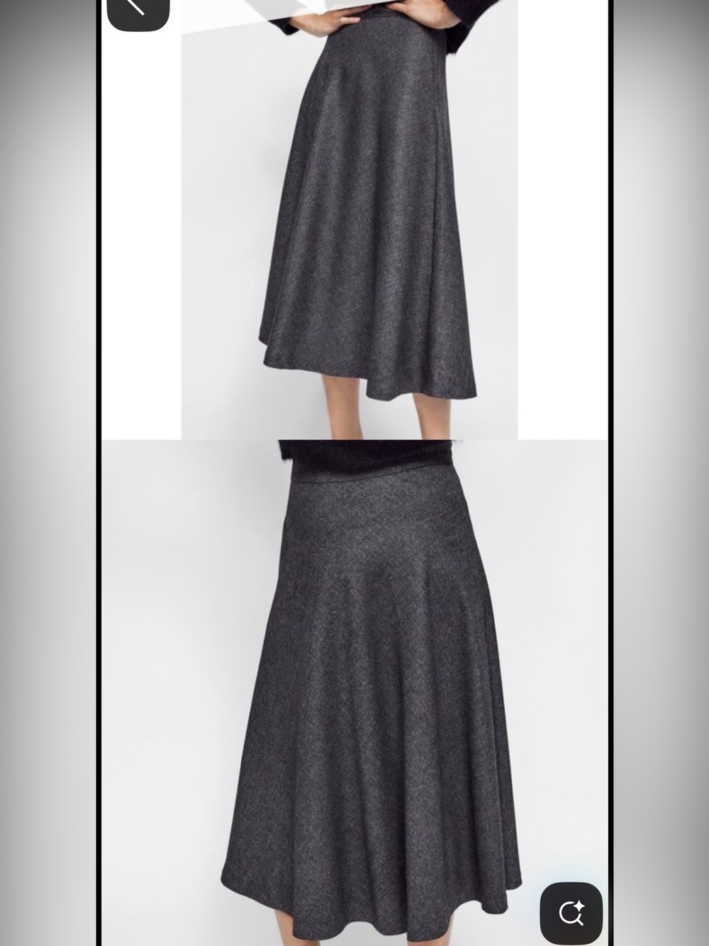 Zara Dark Charcoal A-Line Midi Skirt